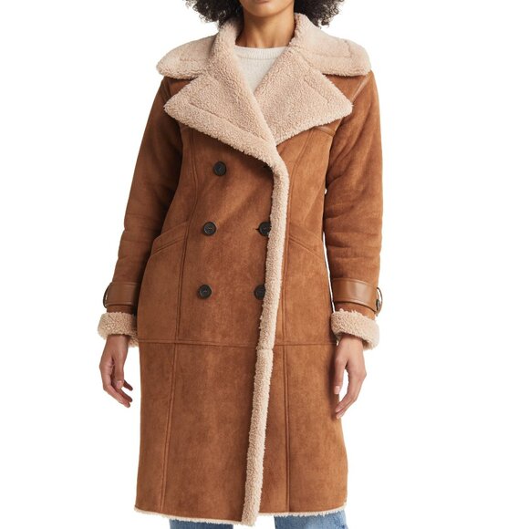 Avec Les Filles Faux Shearling Brown Coat sz Small - Picture 1 of 17